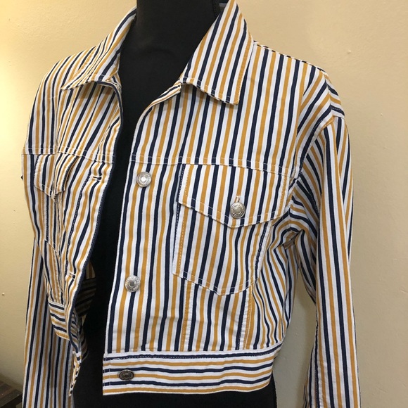 Striped Cropped Light Denim Jacket 
